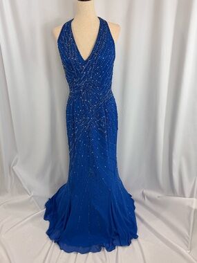 LARA Designs Abstract Beaded Halter Mermaid Gown, Royal Blue, Size 12
